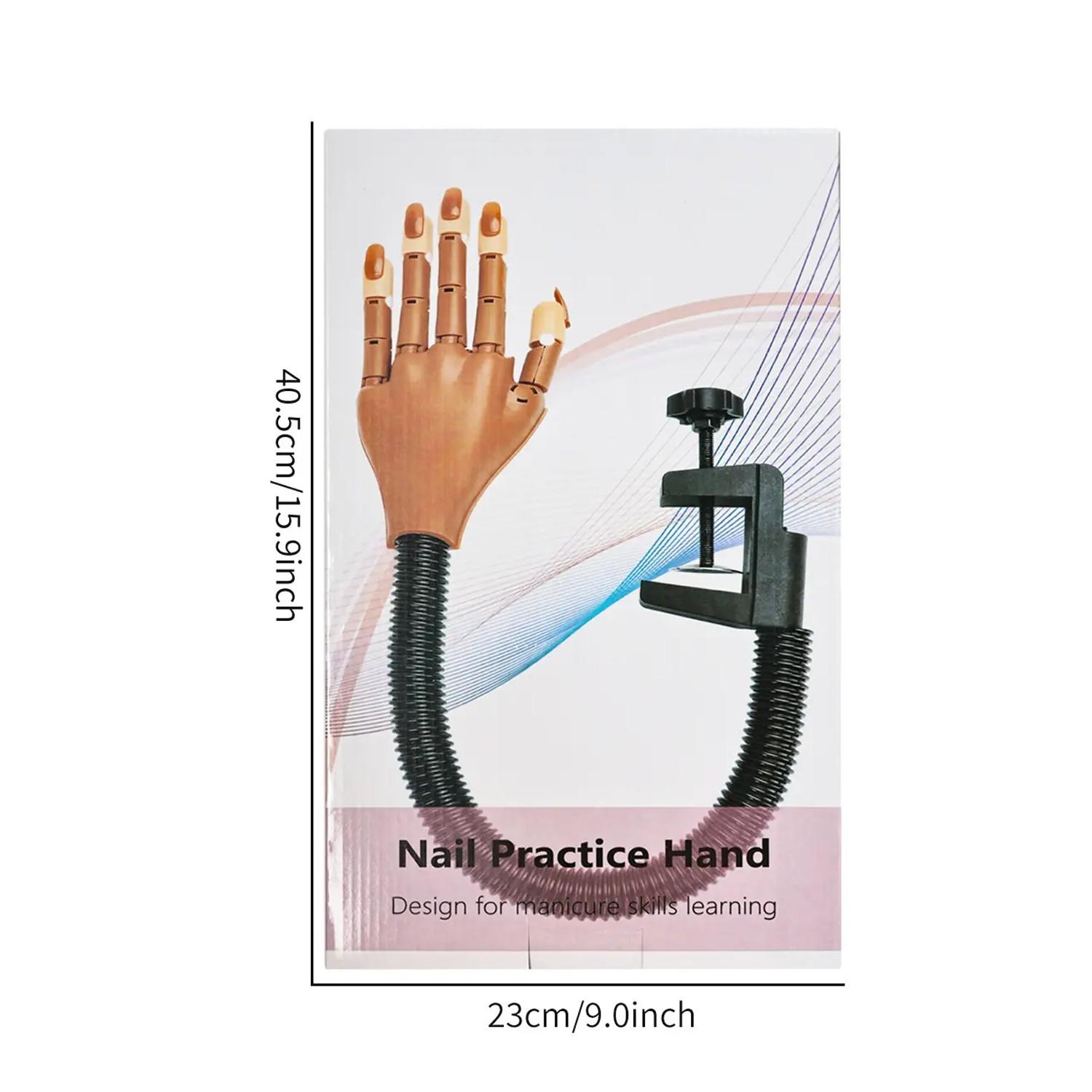 Practice acrylic nails hand, flexible and movable fake hand, nail art training hand nail set, movable nail hand, includes 200 nail tips, nail glue, cleaning brush, and nail clipper, suitable practice tool for beginners, professional tool for nail salons