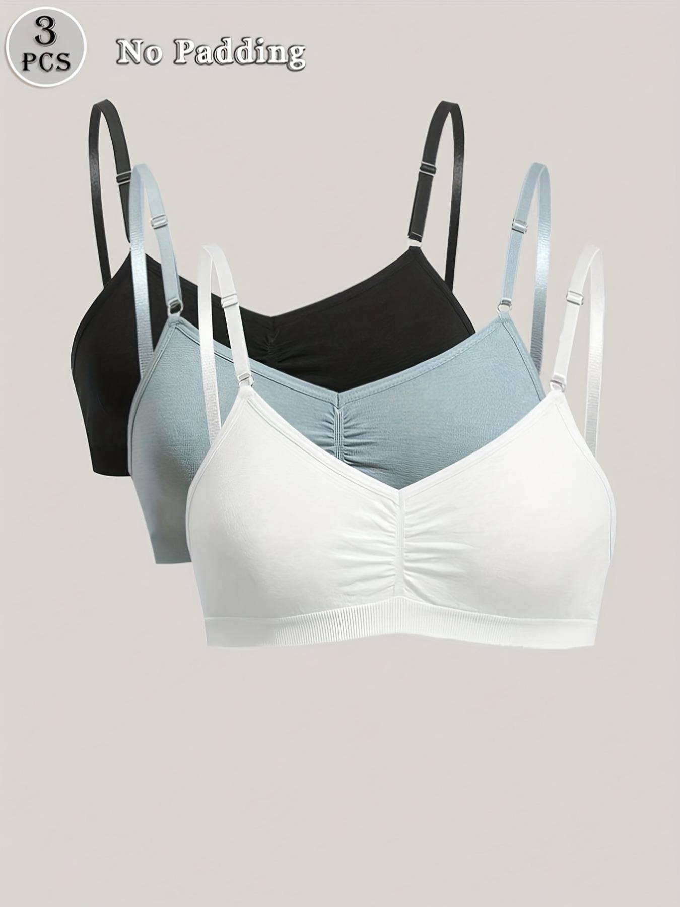 Women's Thin Bralette Set, Small Bust Gathered No Underwire Comfortable Breathable Triangle Cups, Casual Everyday Wear, 3 Pieces