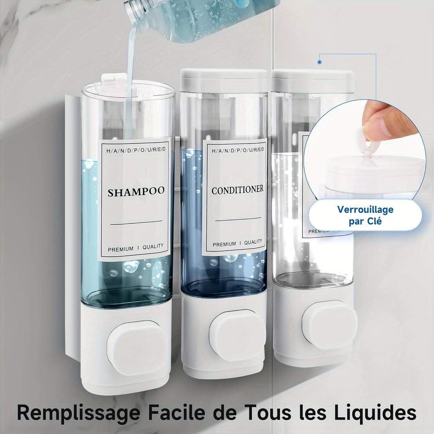 Bathroom Wall-Mounted Shampoo Dispenser, Shower Gel & Conditioner Holder, Triple Function Abs Material, Hotel Kitchen Restaurant Use