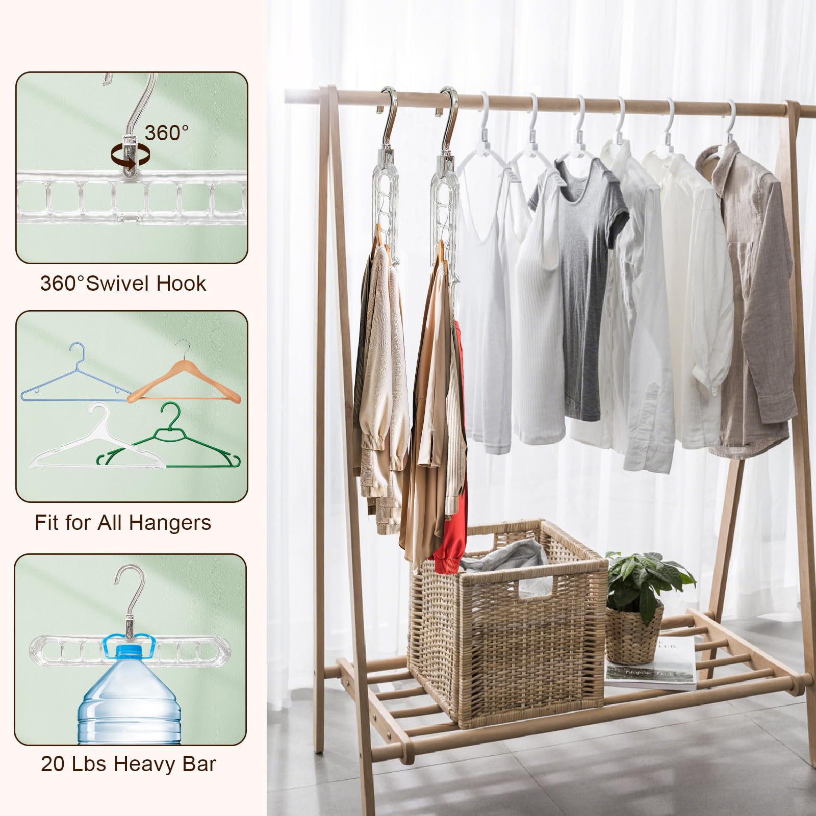 3/5pcs 9-Holes smart spacesaving hanger, wardrobe organizer , 9 in 1 Smart Rotate Anti-Skid Folding Hanger Pro, Multi  Space Saving Heavy Duty, Cascading Features for Home or Travel Organiser Hanging tiktokshopspringg