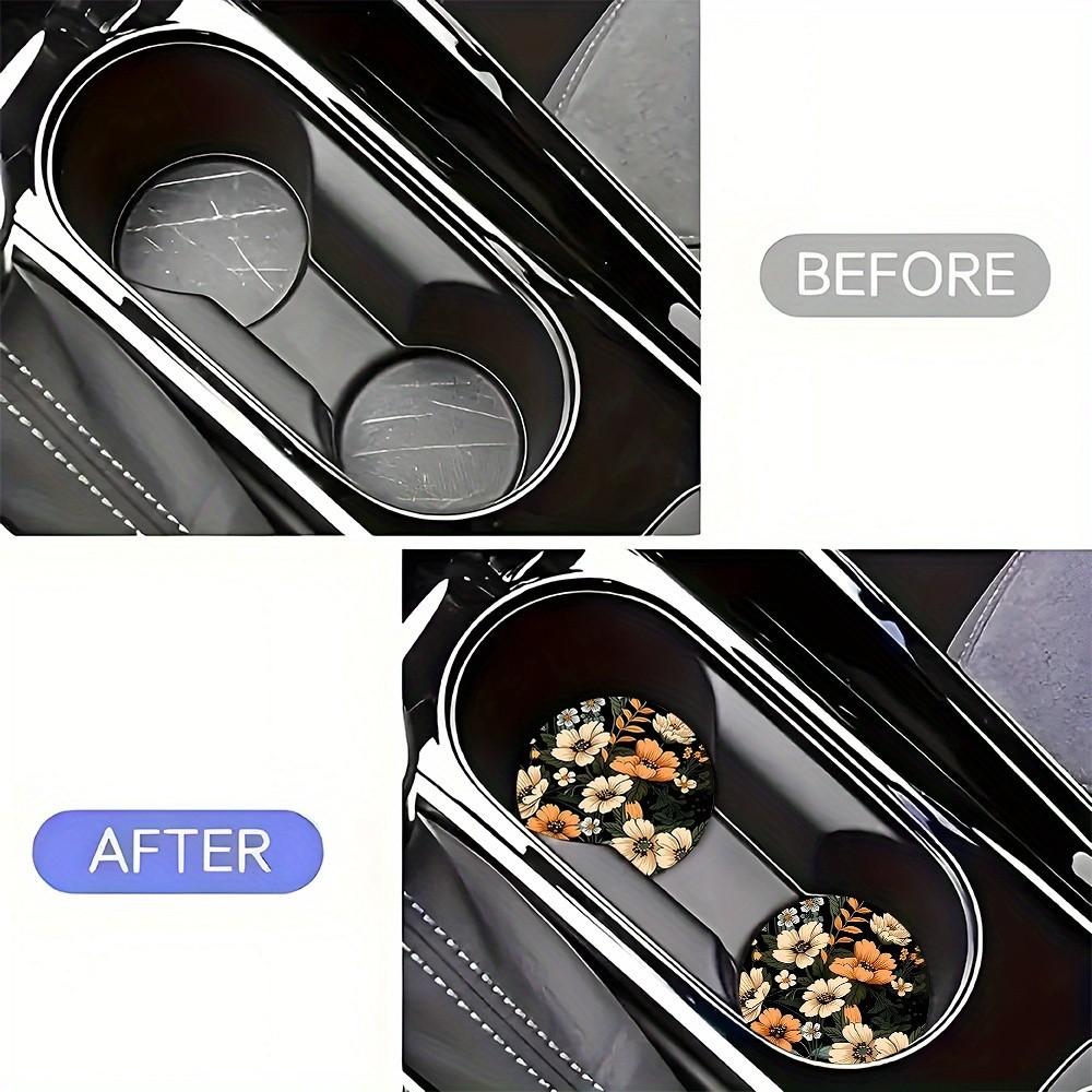 2 Pack Car Cup Holder Coasters, Flower Pattern Car Coasters for Cup Holders, Cup Holder Insert, Universal Non-Slip Car Cup Coasters , Car Accessories Interior for Women and Man