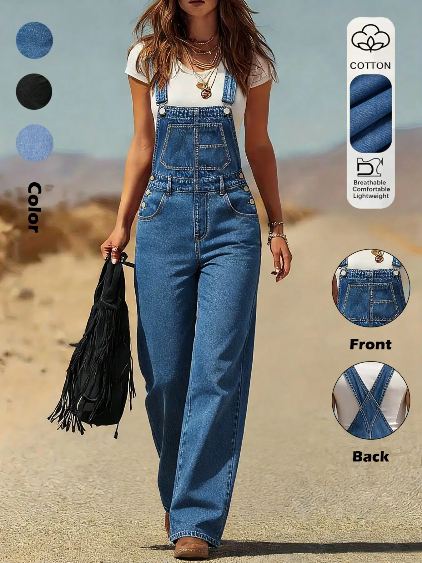 Women's Denim Jumpsuit Overalls with Adjustable Straps, Pocketed High-Waist Sleeveless Design, Vintage Street Style for All Seasons