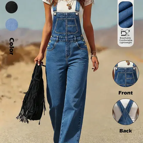 Women's Denim Jumpsuit with Adjustable Straps, Pocketed High-Waist Sleeveless Design Overalls, Vintage Street Style for All Seasons