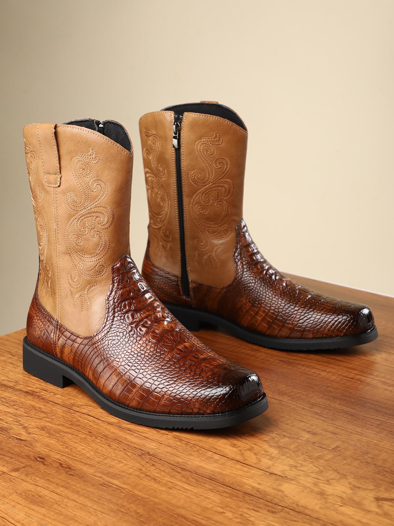 Men's Over-The-Knee Boots Business Casual Round Square Toe Rubber Sole Daily Office Wear, Comfortable and Stylish Footwear