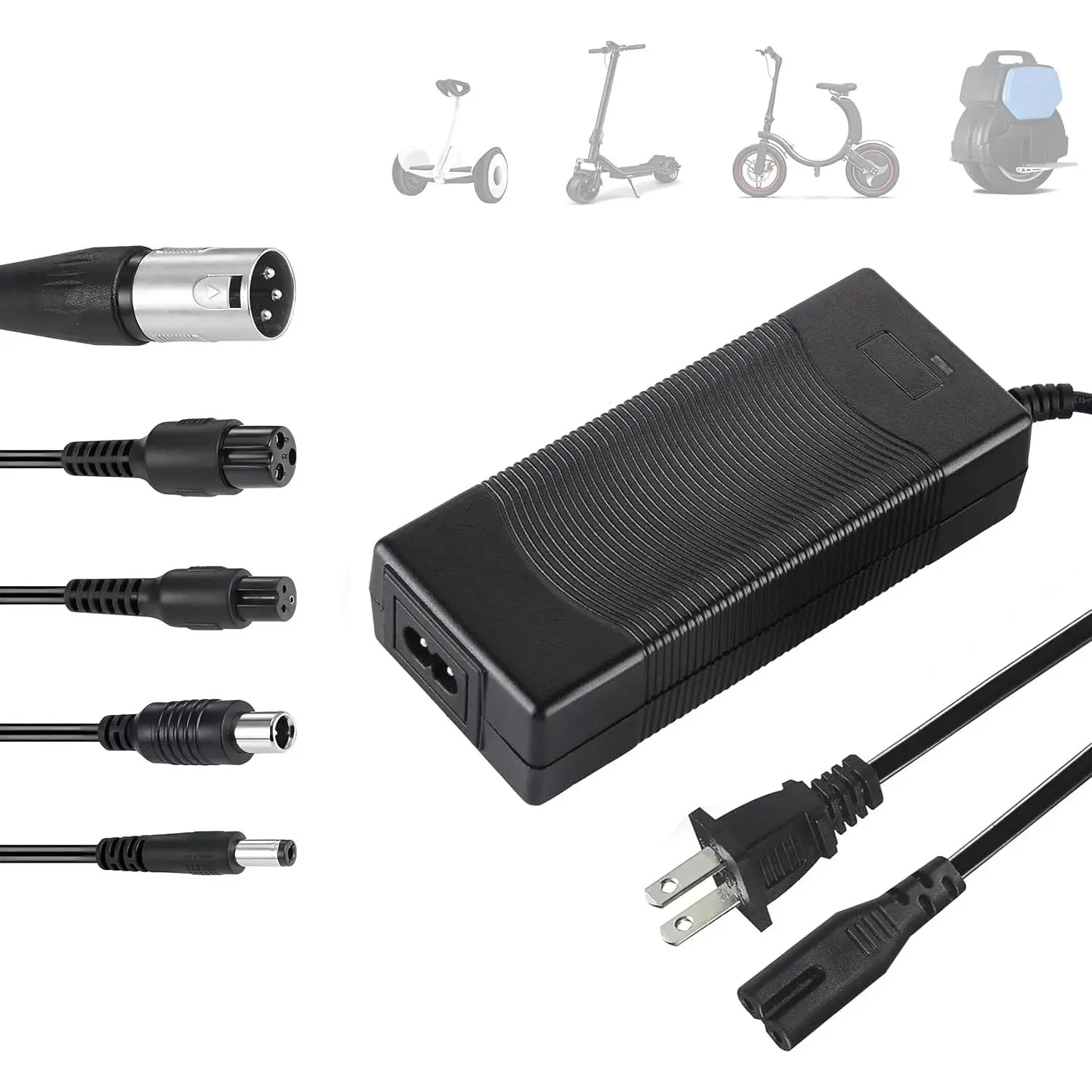 42V 2A Electric Scooter Charger, Universal 5 in 1 Plug Battery Charger, Fast Charger with XLR, RCA & DC Plugs, UL Certified Replacement Charger for E-Bike, Hoverboard & Other Electric Vehicles
