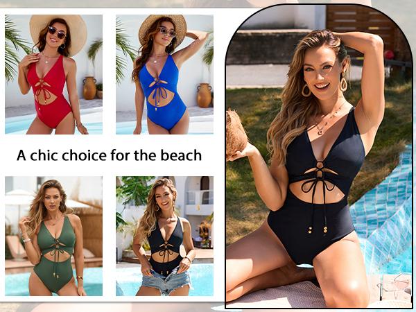 Blooming Jelly Cutout Crisscross Back Swimwear Womens Sexy V Neck Drawstring One Piece Swimsuit #Springtok