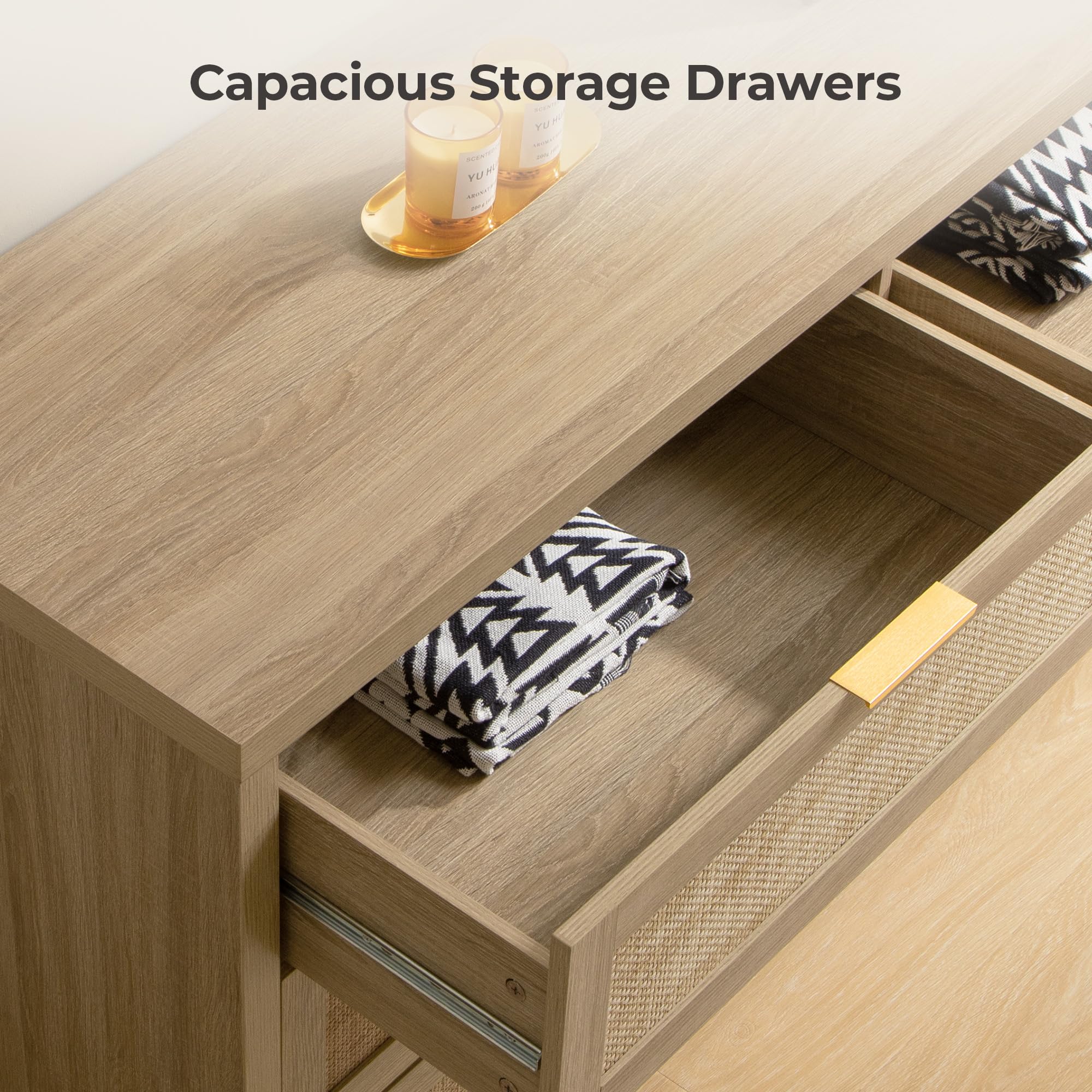 SICOTAS Larger Rattan Night Stand - 15.4"D x 24.8"W x 26.5"H Nightstands with Type-C Charging Station, 3 Rattan Mesh Drawers, Usb port Boho Bedside Table End Table with Storage for Bedroom Sofa Couch Office, Robust and Stylish, Durable