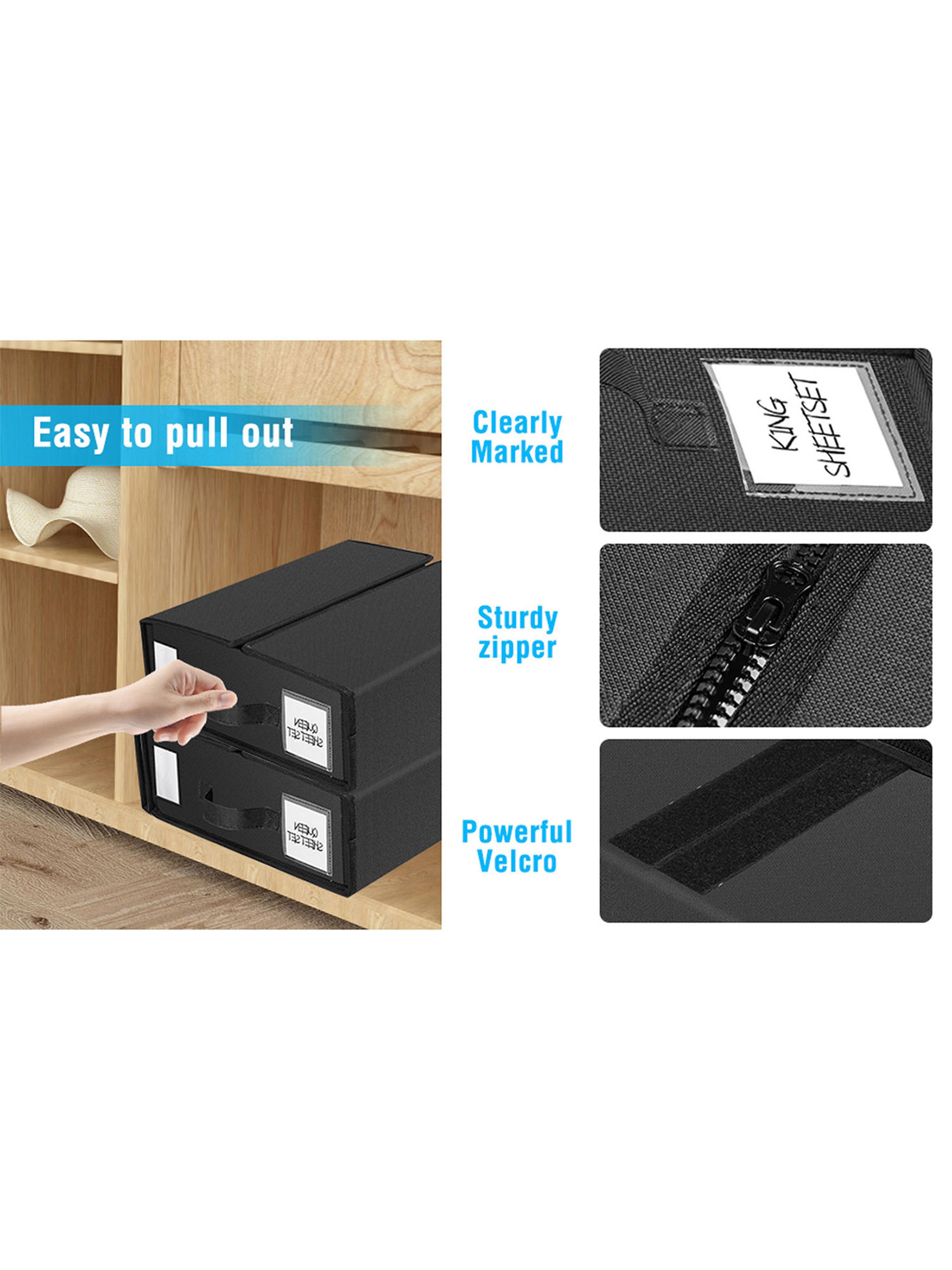 Bed Sheet Storage Box Set, Minimalist Linen Closet Organizer for Bedding, Comforters & Pillows, All Season Clothes & Towel Holder