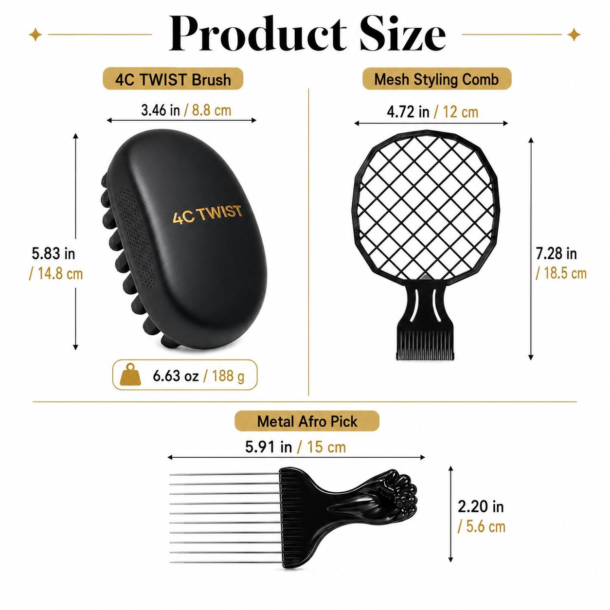 Men’s 4C Twist Curl Styling 3-Piece Set, Hair Styling Tools, 4C Hair Sponge Brush Kit with Hair Pick, Curl Comb & Texture Comb, Designed for Curly Hair, Defined Coils, Wave Patterns, Natural Short Hair Styling, Volume Control & Clean Textured Looks
