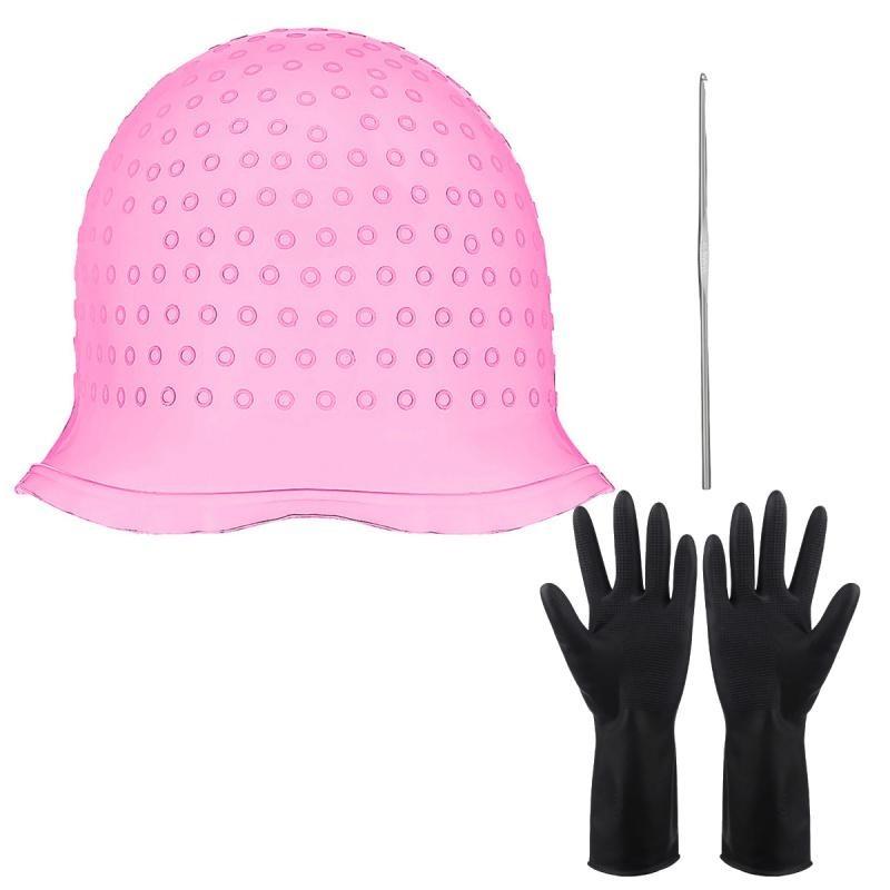 Professional Silicone Hair Dye Hat Set, Reusable Highlighting Hat with Hooks and Gloves, Ideal for Salon and Home Use, Recyclable