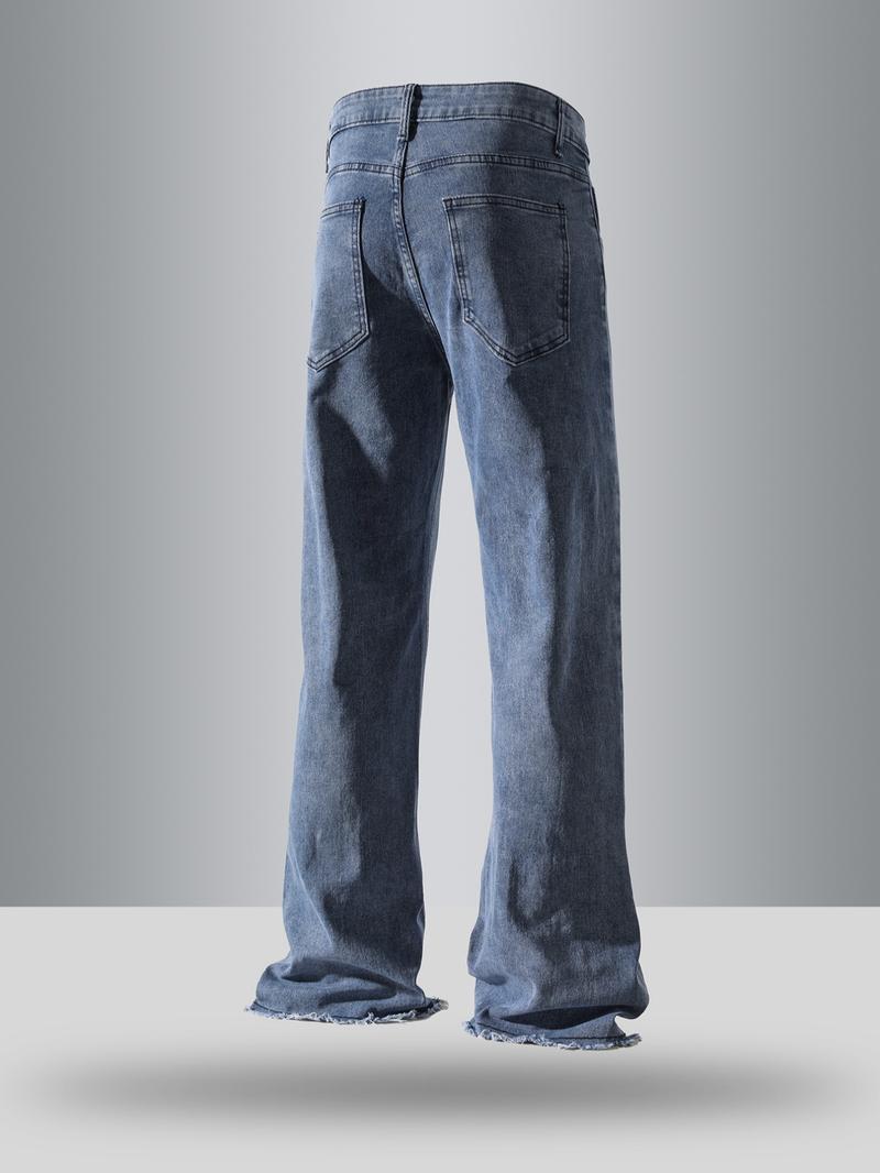 Men's Solid Color Flare Leg Jeans, Street Fashion Casual Comfy Denim Pants for Daily Wear, Mens Bottoms for All Seasons