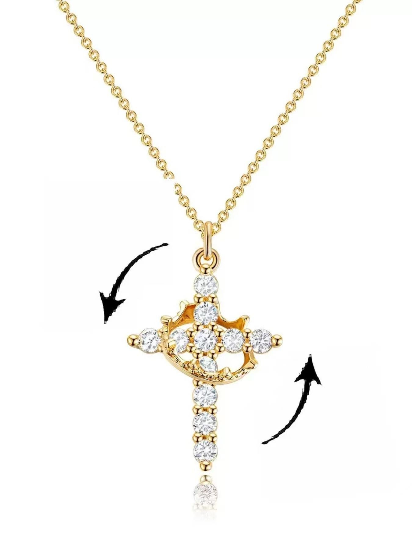 Elegant Rhinestone Cross Pendant Necklace, Fashionable Women's Jewelry, European Style Trendy Accessory, Versatile Lockbone Chain