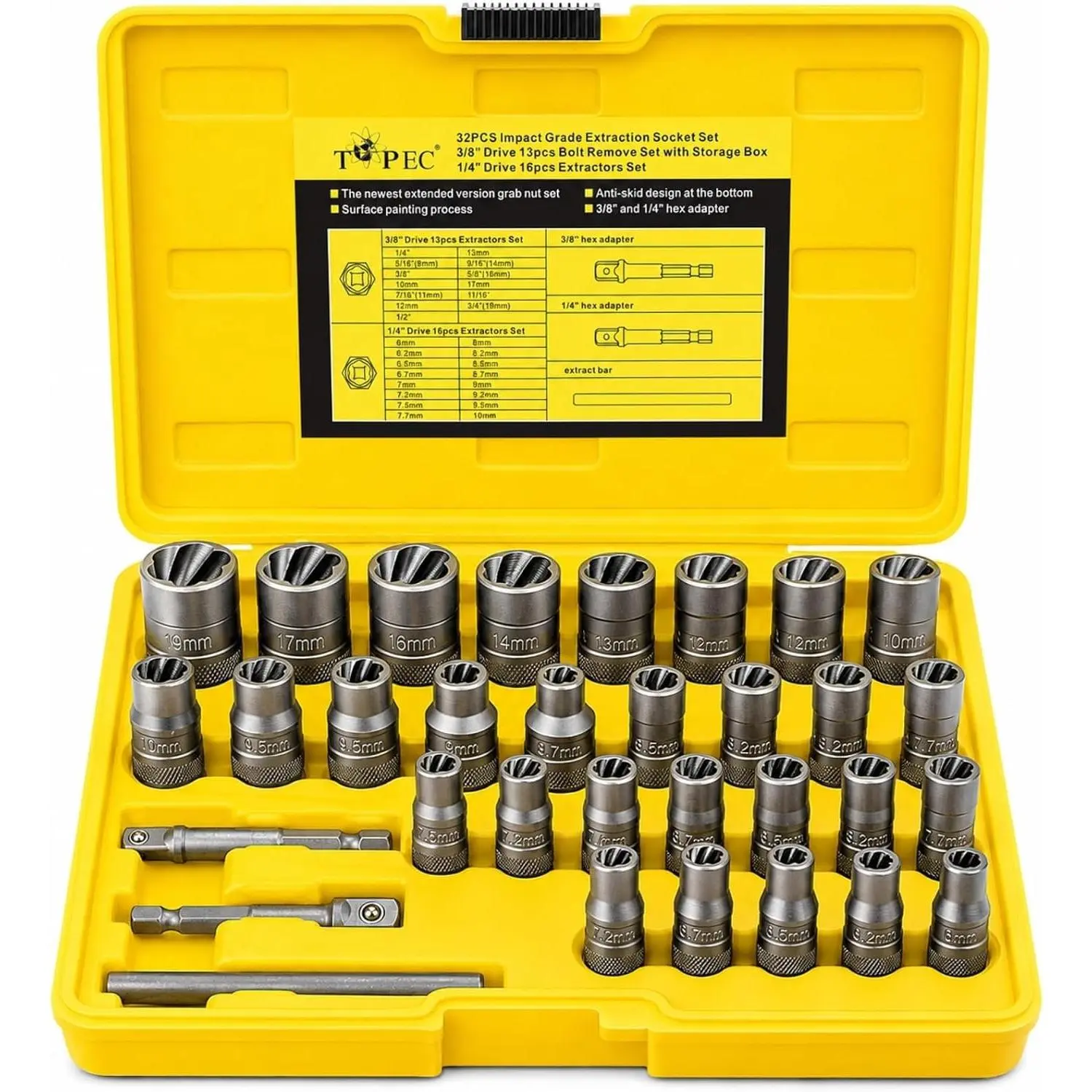Upgrade Bolt Extractor Kit, 3/8" and 1/4" Drive Bolt Extractor Socket Set