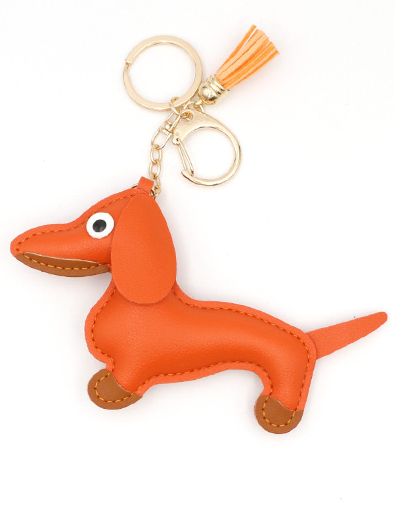 Creative Cute Sausage Dog Faux Leather Keychain, Bag Charm, Car Key Decoration, Adorable Accessory for Bags and Keys