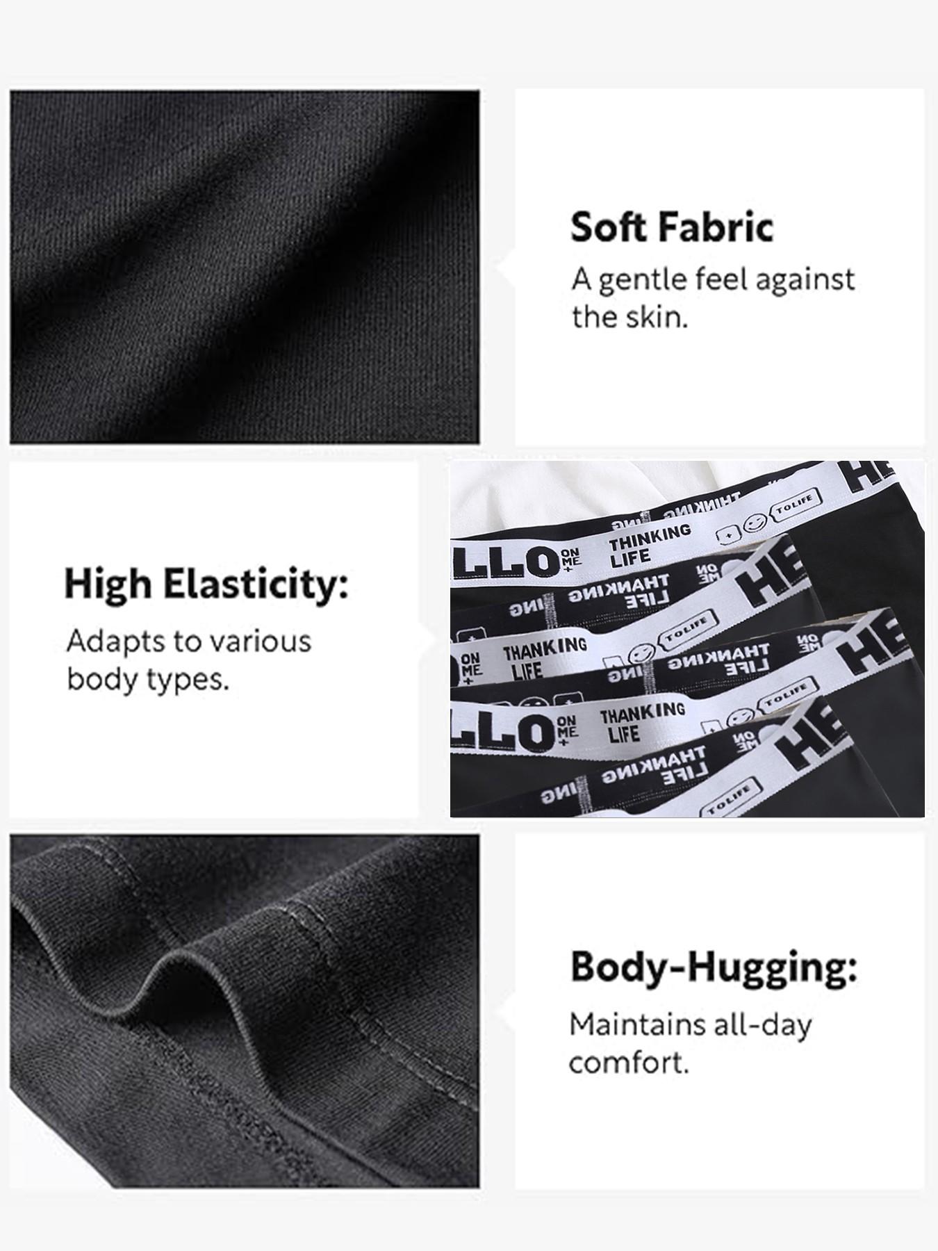 Men's Comfortable Casual Briefs Set, Soft Elastic Non-Tight Fit Underwear, Fashionable Simple Design, 5 Pieces Pack