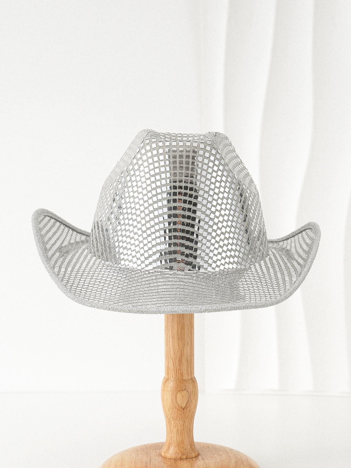 Female unisex western cowboy hat, silver sequined jazz hat, stage music hat punk styleSpeedy Smarts Stylish Hat