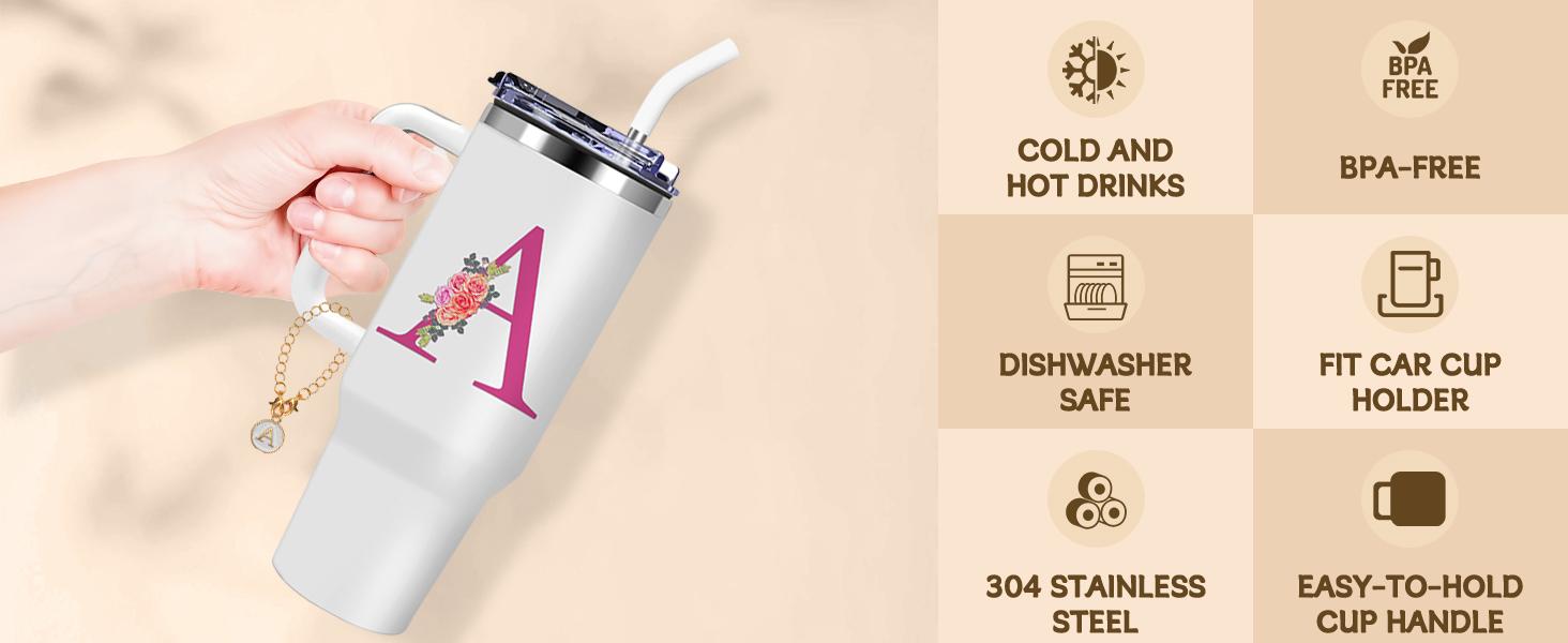 Monogrammed Gifts for Women,Wife,Initial Cup,Personalized for Birthday Gifts,Halloween,Thanks giving Day,Custom Tumbler with Handle 40oz-A