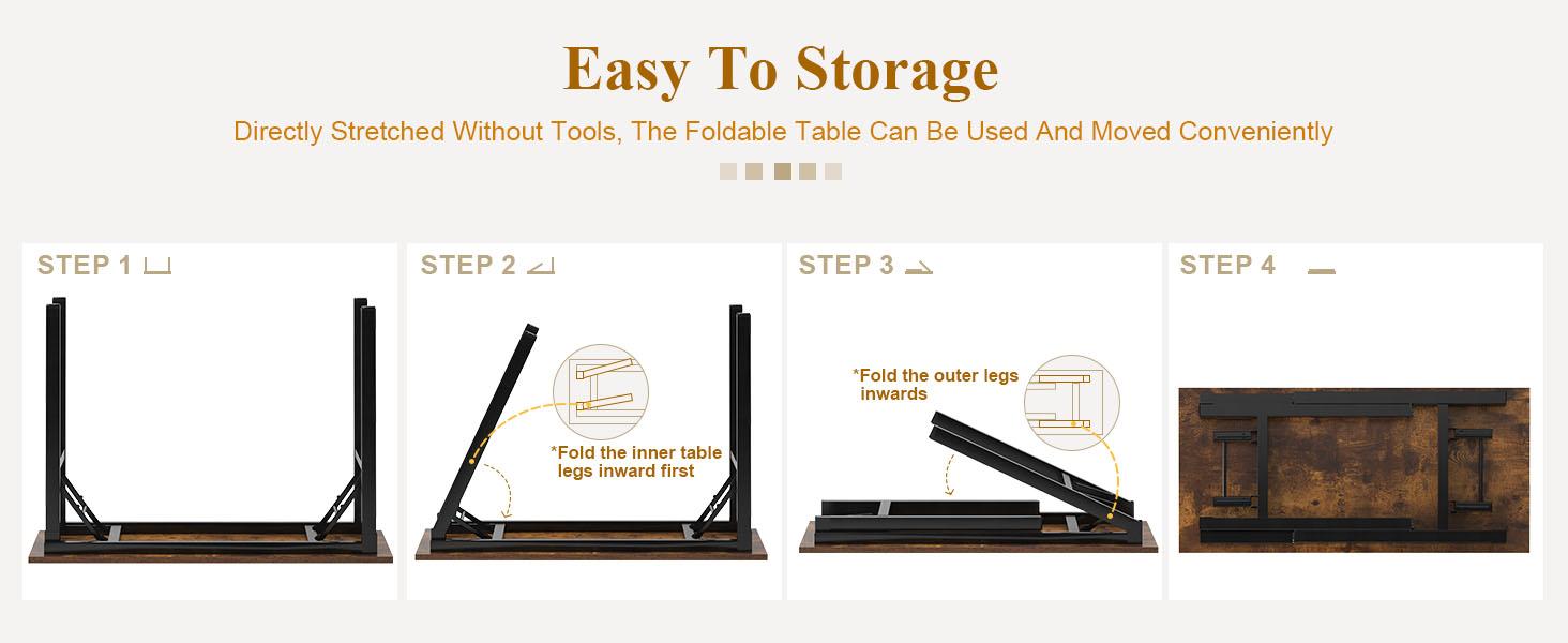 31.5''-62''Folding Table - Space Saving Writing Desk for Small Spaces/Bedroom/Office, Portable Laptop Table No Assembly Needed, Study Desk with Sturdy Frame Foldable Desk Adjustable Desk