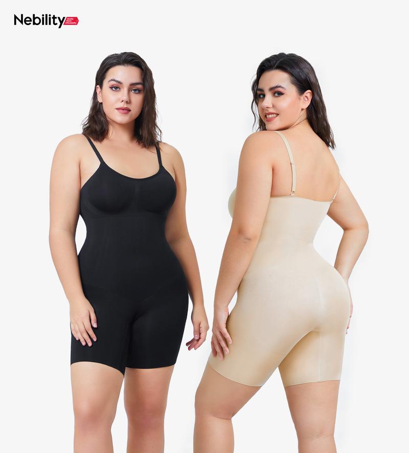 Nebility Womenswear Seamless Skin Friendly Cami Mid Thigh Bodysuit for Effortless Styling Basic Compression Corset Shapewear Romper
