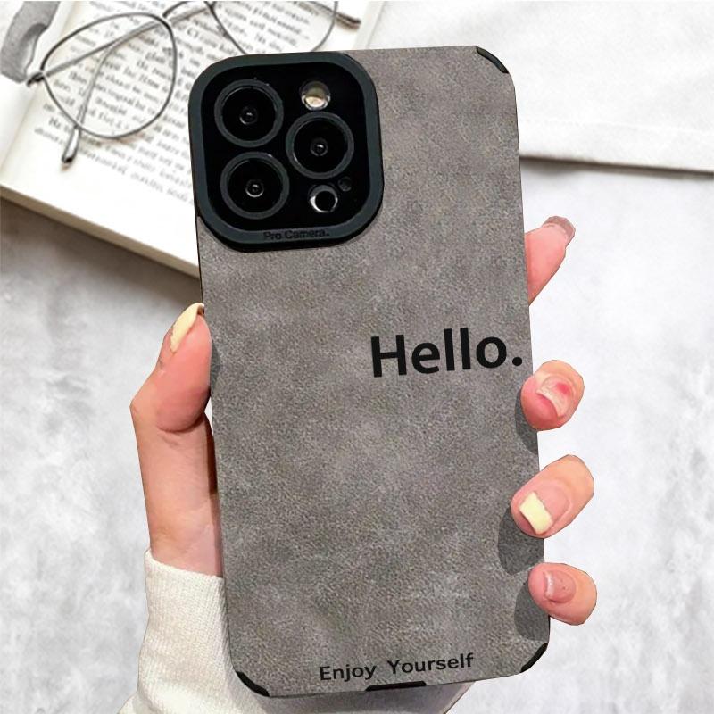 [Product Title]: Phone Case with Multiple Specifications Available, Hello & Enjoy Yourself Design, Plain White Background, Durable Material, Stylish Look, Perfect for Daily Use, Ideal for Mobile Enthusiasts, Adds a Touch of Fun to Your Phone