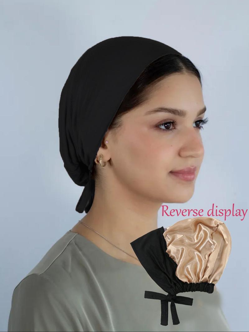 1pc Women's Solid Satin Lined Headscarf with Adjustable Ties, Breathable Comfortable Hijab, Perfect for Daily Wear, Ramadan and Eid