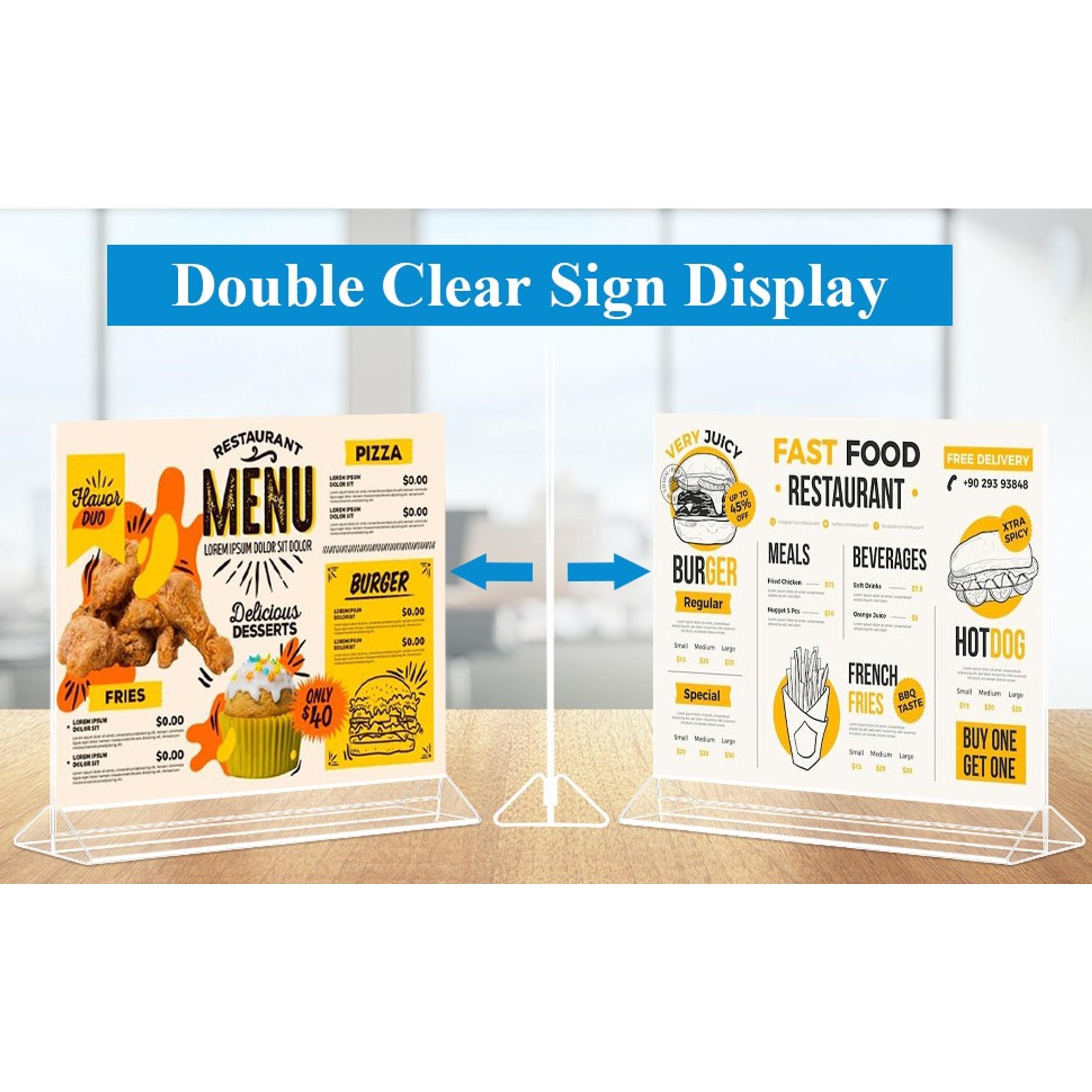 Horizontal Acrylic Sign Holder 8.5 x 11 - Double Sided T Shape Menu Table Stands, Plastic Paper Flyer Display Stand, Clear Picture Photo Frames for Wedding, Office, Store, Restaurant (6 Pack)