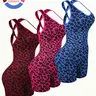 Women's Sporty Jumpsuit, Deep U-Neck Leopard Print, High Waist Fitted, Breathable Yoga Wear, Gym Outdoor Running Training, Workout Jumpsuit