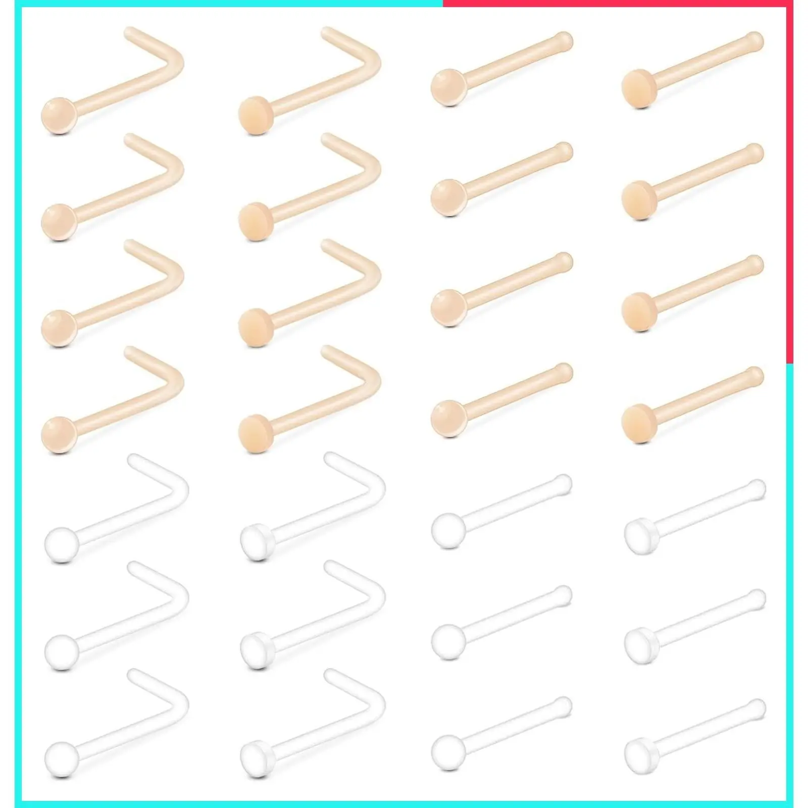 18G 20G 16G Clear Invisible Piercing Retainers - Nose Studs, Septum Retainer, Labret Lip Studs, Cartilage Earring Studs for Surgery, Sports & Work
