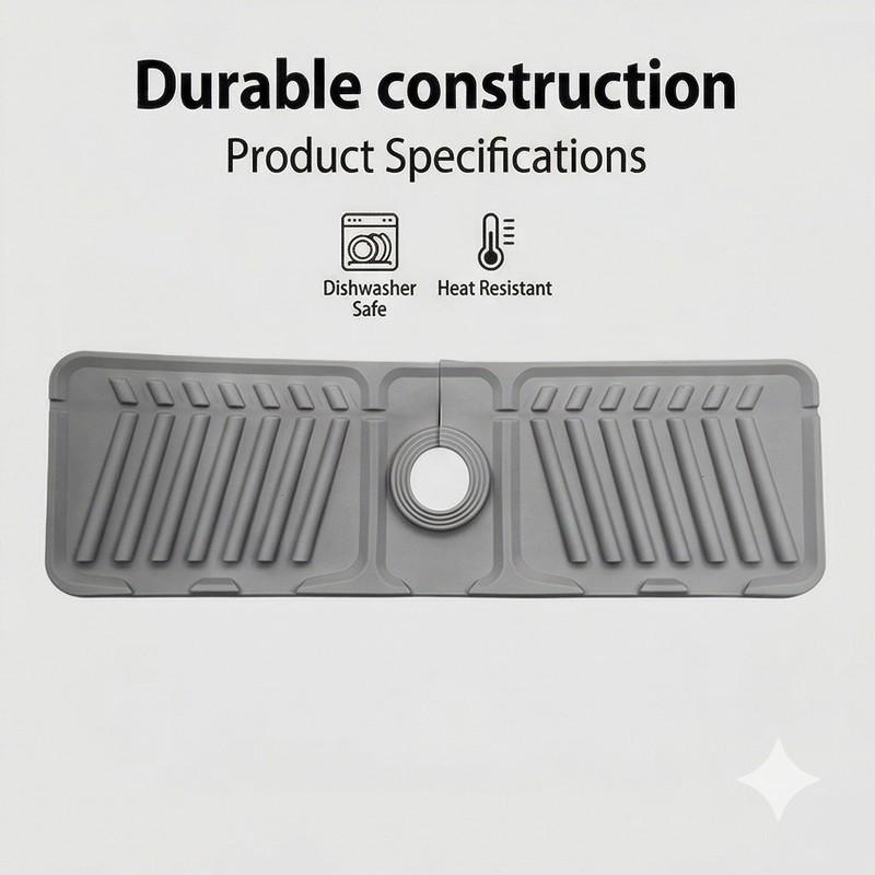 1pc Silicone Sink Faucet Splash Guard with Sloped Drainage, High Backing Water Catcher Mat, Non-Slip Sink Organizer Tray for Soap & Sponge, Waterproof Countertop Protector for Kitchen & Bathroom