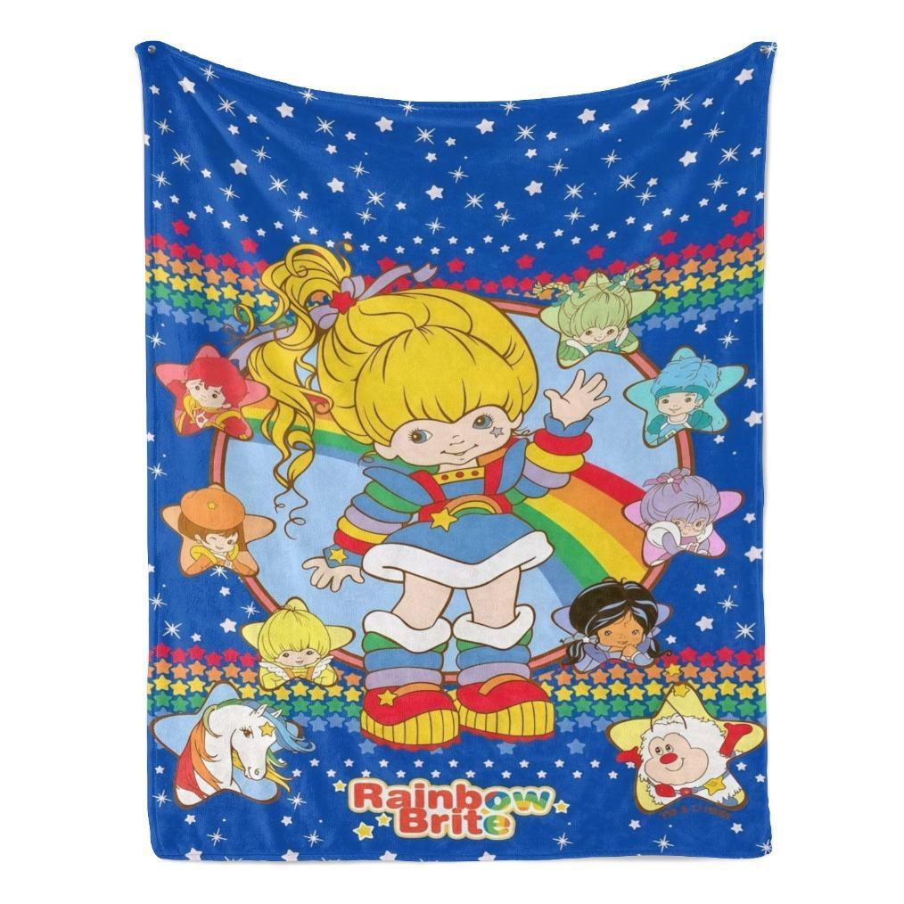 Rainbow Brite Starry Sky Throw Blanket, 80s Nostalgic Cartoon Art, Soft Flannel Fleece for Retro Lovers, Ideal Kids Gift & Couch Accent
