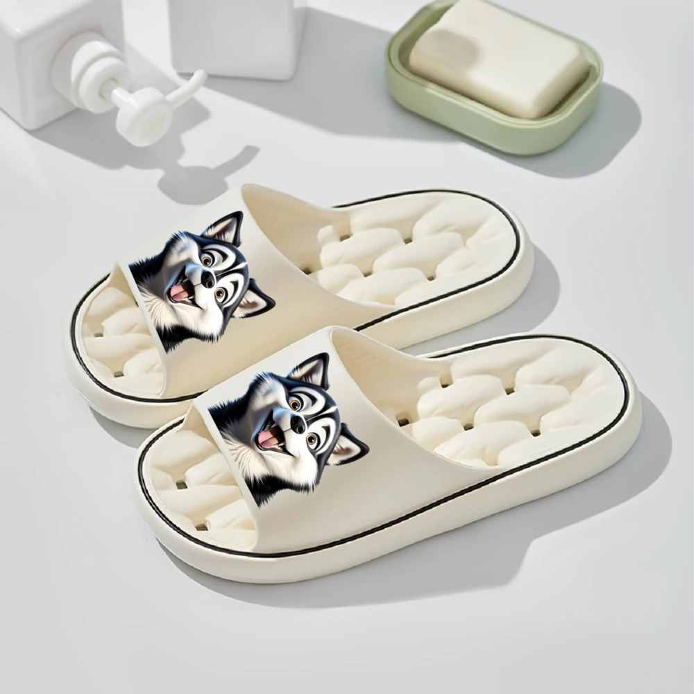 1pc EVA Cartoon Husky Slippers - Lightweight, Flexible, Easy to Clean, All-Season Indoor Slippers with Black & White Husky Design, Perfect for Home Use, Casual Slip-On Style, Indoor Footwear | Playful Design | Flexible EVA Sole