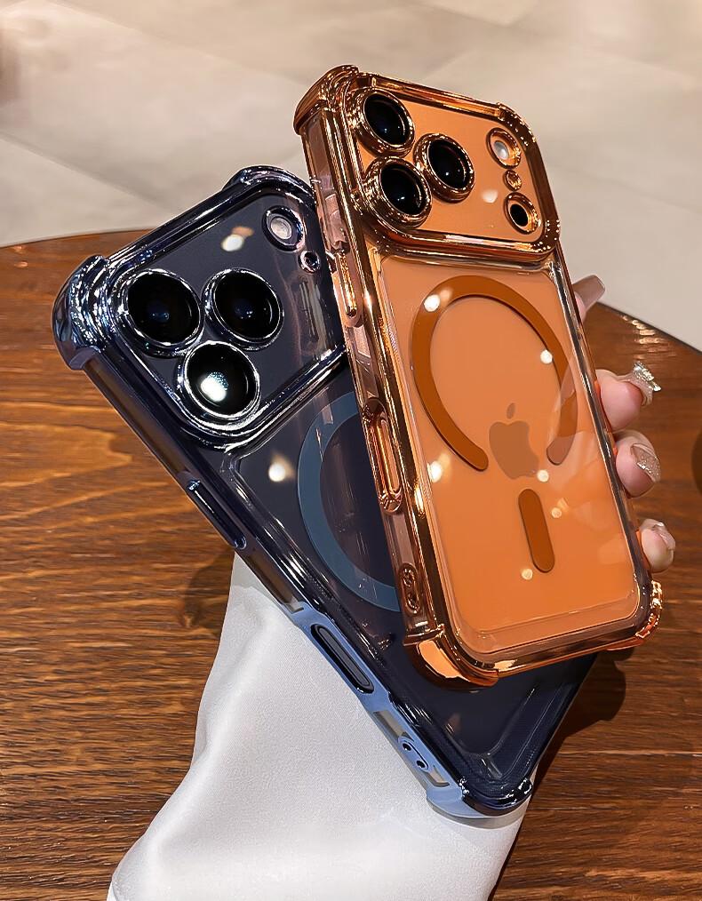 Transparent four-corner airbag case for iPhone 17/16/15/14/13/12 Pro Max, new magnetic charging case for iPhone 17 Pro with soft edges, 16 Pro minimalist design, 15 full-cover shockproof protective case.