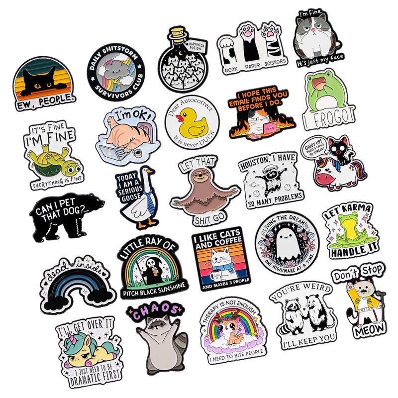 20pcs Cute Randomly Mixed Enamel Brooch, Fun Backpack Clips Aesthetic Tie Clips Set, Various Enamel Pins for Bags Hats Accessories