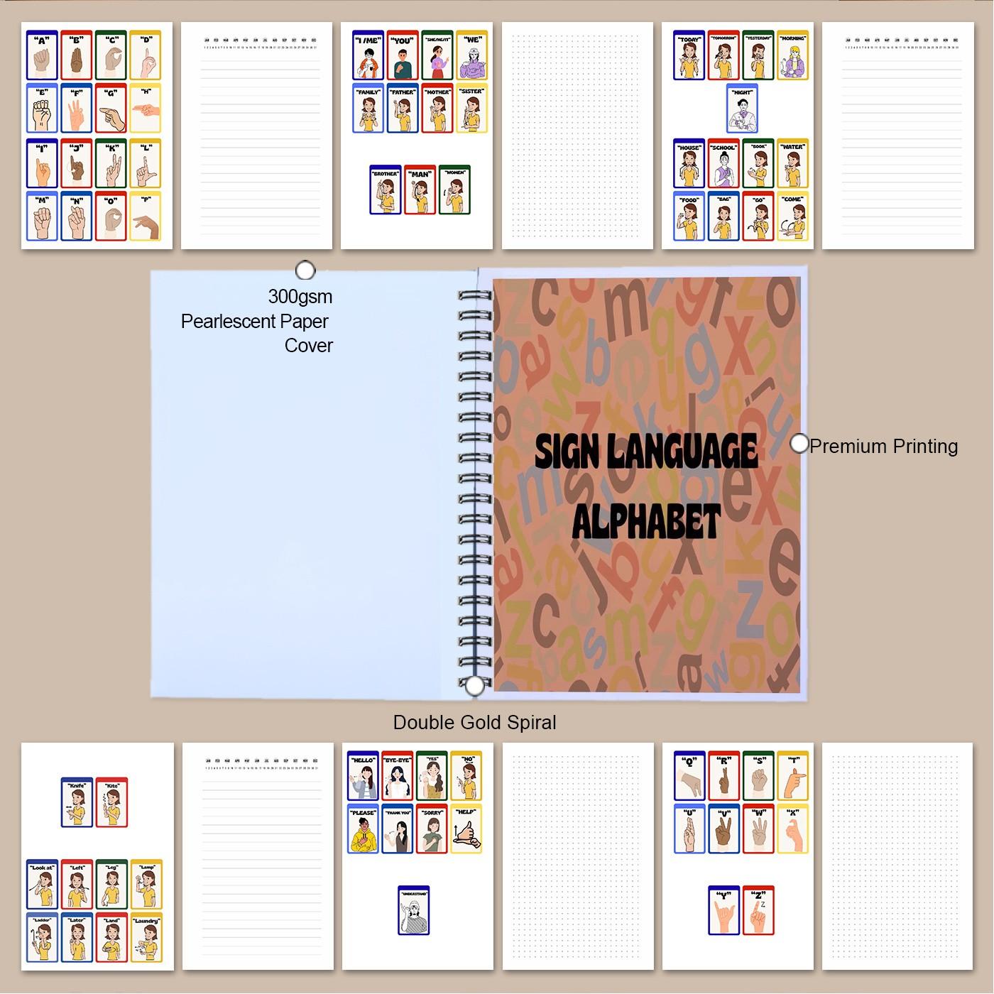 Sign Language Basic Practice Book, Asl Alphabet & Theme Vocabulary Training, Rich Illustrations & Pages, Standard Size 21x14 Cm