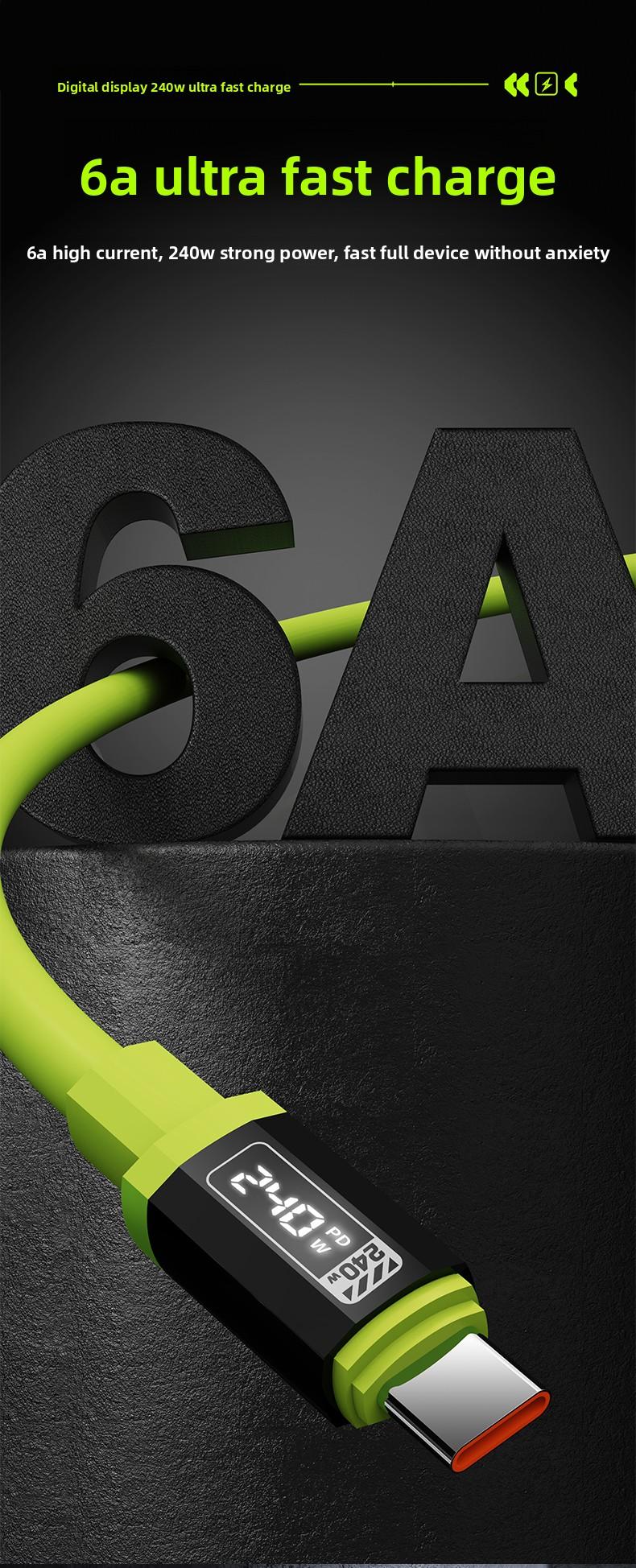 Super soft liquid silicone durable data cable 240W Digital Display Flash Fast Silicone Charging Cable 4.9ft Type C+Type C Type C+Lightning Data Sync Cable for Phones Tablets and Computers Aluminium Alloy