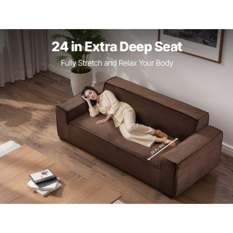 VEVOR 3-Seater Sofa in a Box, 83-Inch No Assembly Corduroy Couch with Memory Foam, Deep Seats for Living Room, Apartment, or Office, Brown