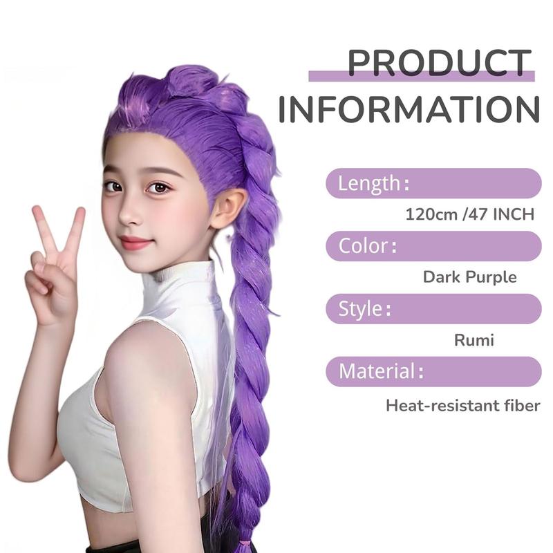 Anime K-pop Costume Demon Cosplay Wig Hunter Purple Braid Wigs Rumi Costume Zoey Mira for Kids Women Men Pop Singer Hair Halloween Cosplay Props