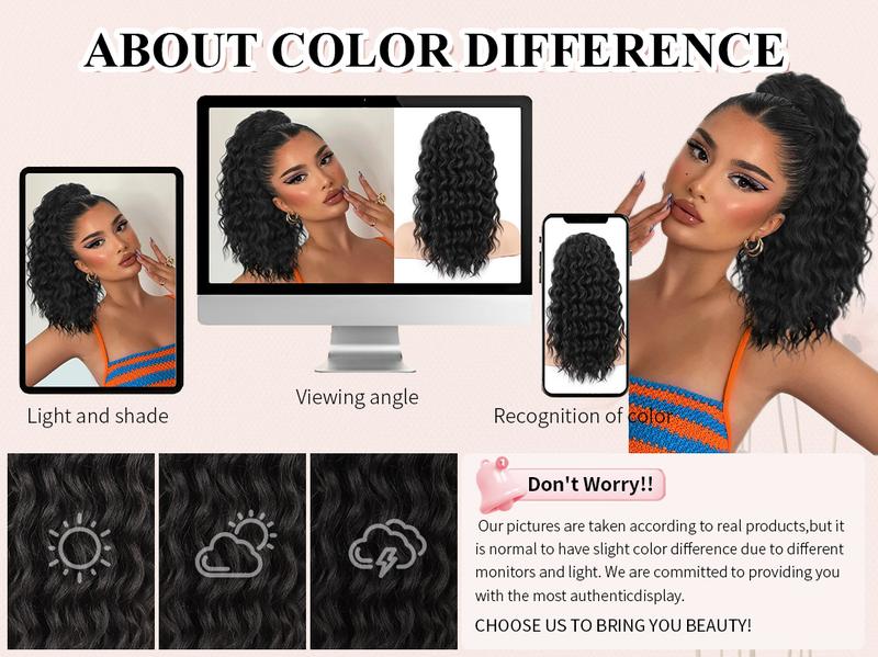 Iridescent Curly Ponytail Extension Drawstring Ponytail for Black Women 18 Inch Synthetic Pony Tails Hair Extensions