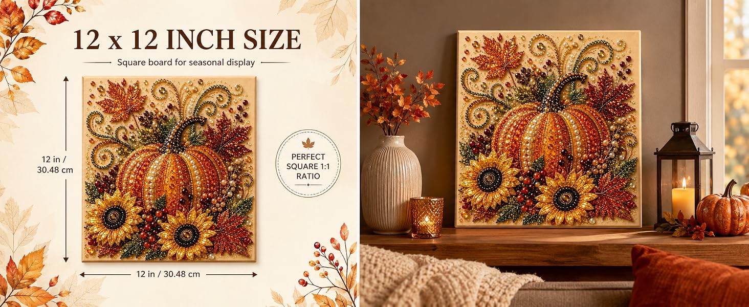 Autumn Pearl Painting Kit - Pearl Art Diy Kits for Adults Autumn (Pumpkin) |   12 * 12-inch Beginner-Friendly Crafting with Selected Fall Scenes, a Relaxing DIY Project for Sparkling Autumn Artwork