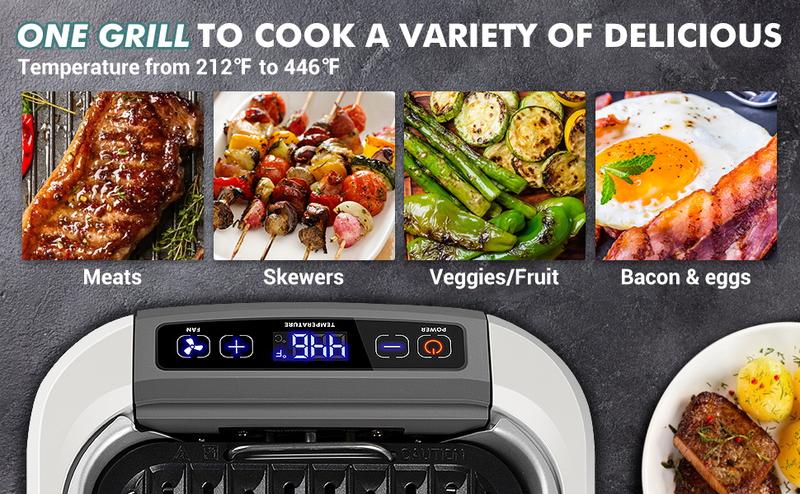 CUSIMAX Smokeless Indoor Grill 1500W Electric Korean BBQ with LED Display & Tempered Glass Lid Non-stick Removable Plate Turbo Smoke Extractor Black New Model grill rack electric mini