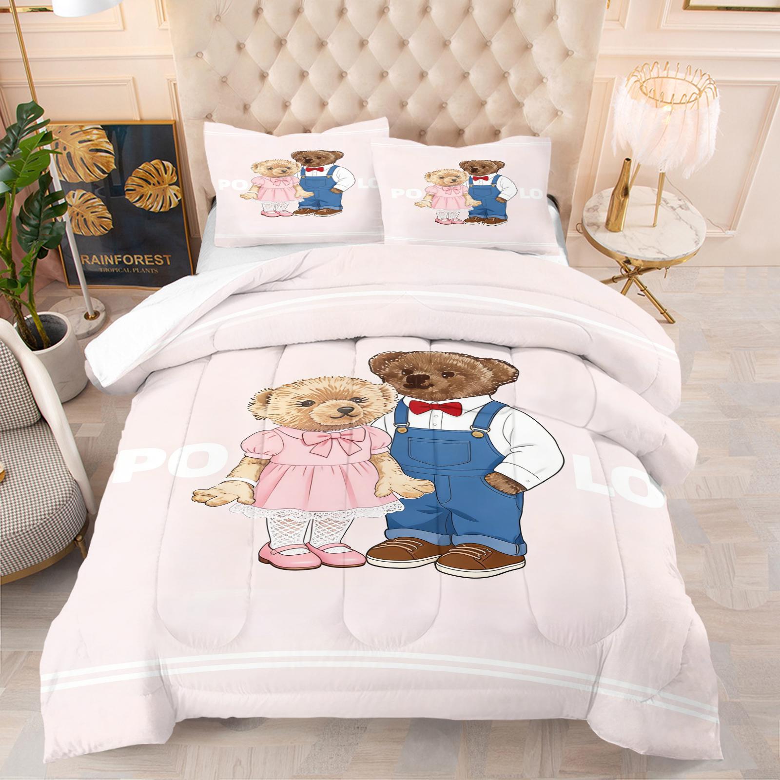 A set of small bear print bedding, including 1 quilt and 1 or 2 pillowcases without pillow inserts, soft bedroom decor gifts for children and adults