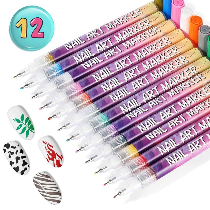 12 Color 3D Nail Art Pens Set, 0.5MM Nail Pens Nail Point Graffiti Dotting Pen Drawing Painting Liner Brush for DIY Nail Art Flower Design Nails Beauty Adorn Manicure Tools