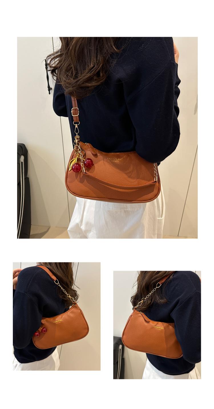 Women's Viral Cherry Charm Synthetic Baguette Bag - Cute Mini Shoulder Bag with Gold Chain, Ideal for Brunch, Date Night, Crossbody Daily Use