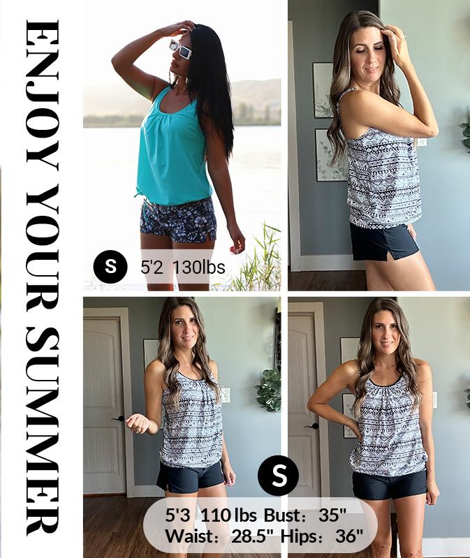 Aqua Eve Two Piece Women's Tankini Swimsuits Blouson Swim Tank Top with Shorts Modest Bathing Suits dealsforyoudays