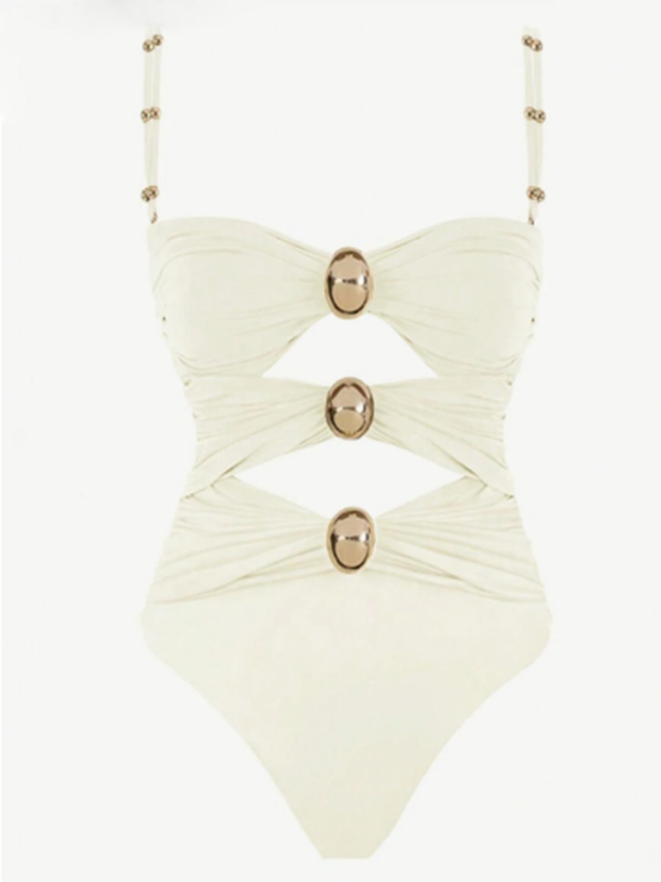 Women's Cut Out Ruched Cami One-piece Swimsuit, Solid Color Sleeveless Swimwear for Beach Holiday Vacation, Ladies Summer Clothes, Women's Swimsuits, Swim Bodysuit