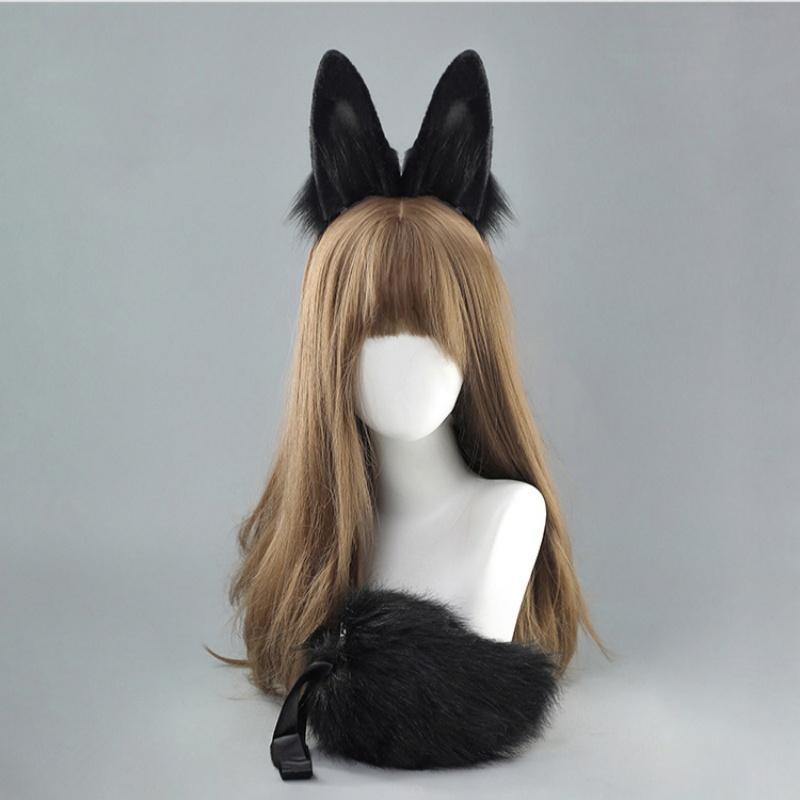 2Pcs/set New Handmade Furry Anime Dog Ear Headband Tail Props Cosplay Plush Simulation Animal Short Tail Accessories