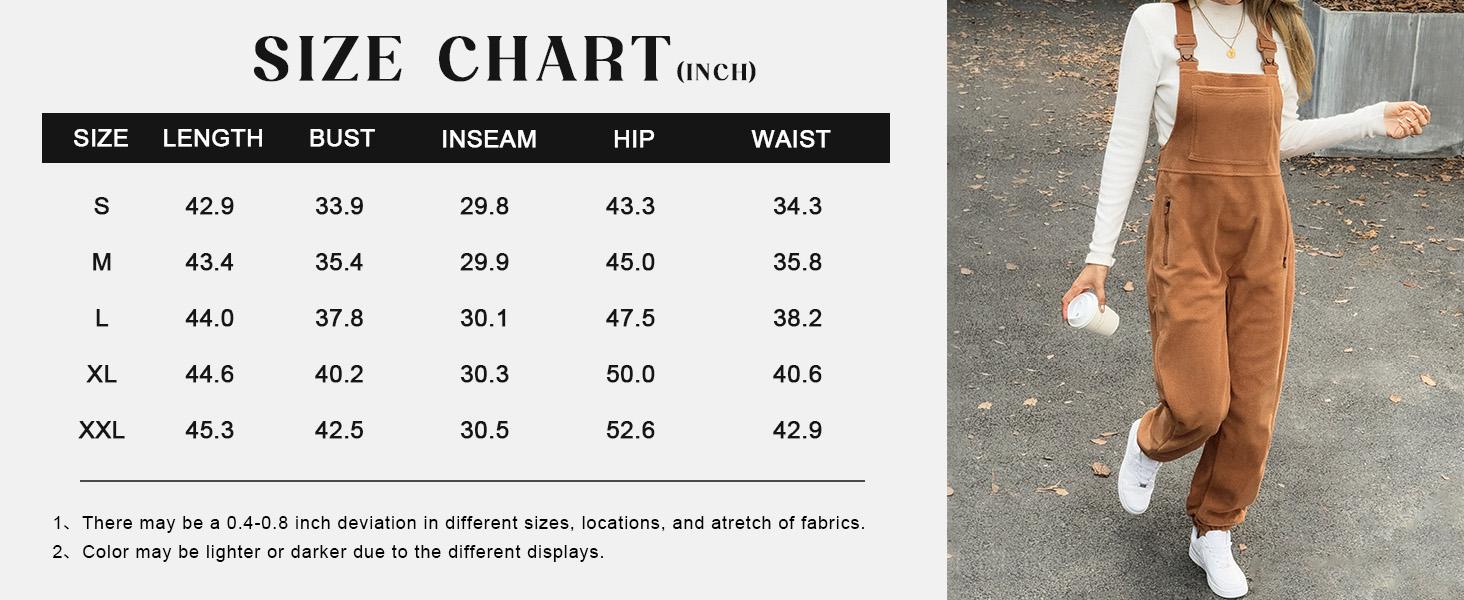 Goranbon Women's Fleece Warm Overalls Winter Loose Casual Jumpsuits with Pockets