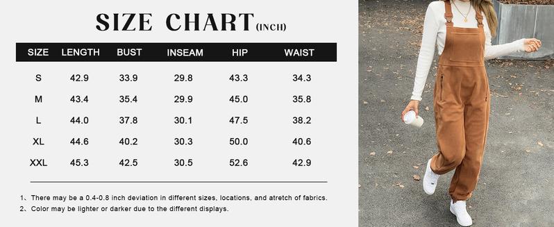 Goranbon Women's Fleece Warm Overalls Winter Loose Casual Jumpsuits with Pockets