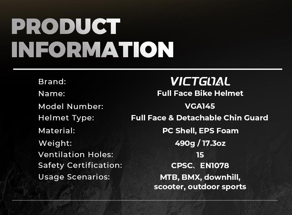 VICTGOAL Adult Detachable Mountain Bike Full Face Helmet, Men's Bicycle Head Protection, Off-Road MTB Safety Gear, Mbx Bmx Helmets, Motocross Helmet