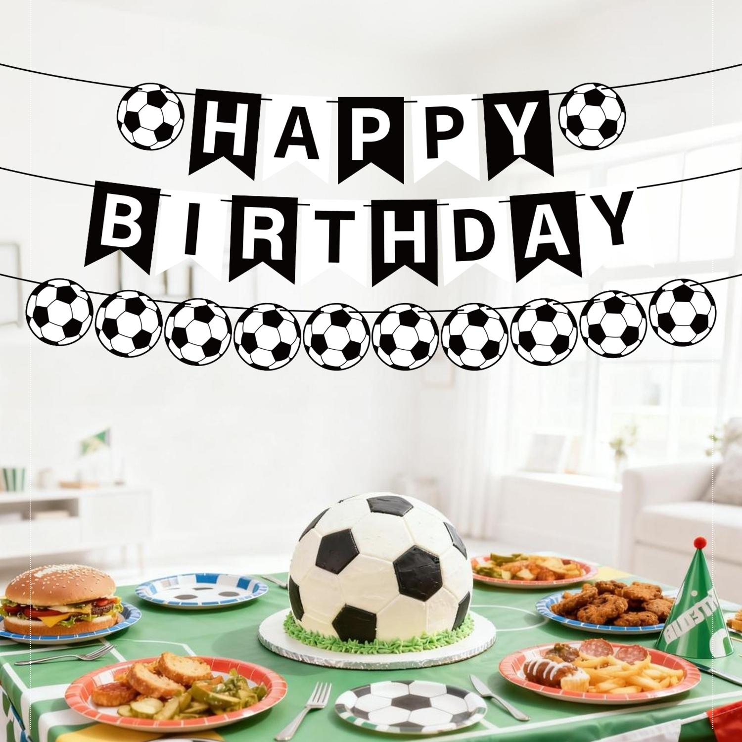 2pcs Soccer Banner Happy Birthday Decor, Football Fan Party Decoration, Sports Theme Pull Flag, Background Wall Decor for Boys